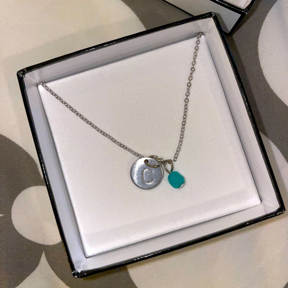 NWT | Sterling Silver C Necklace with Teal Bead